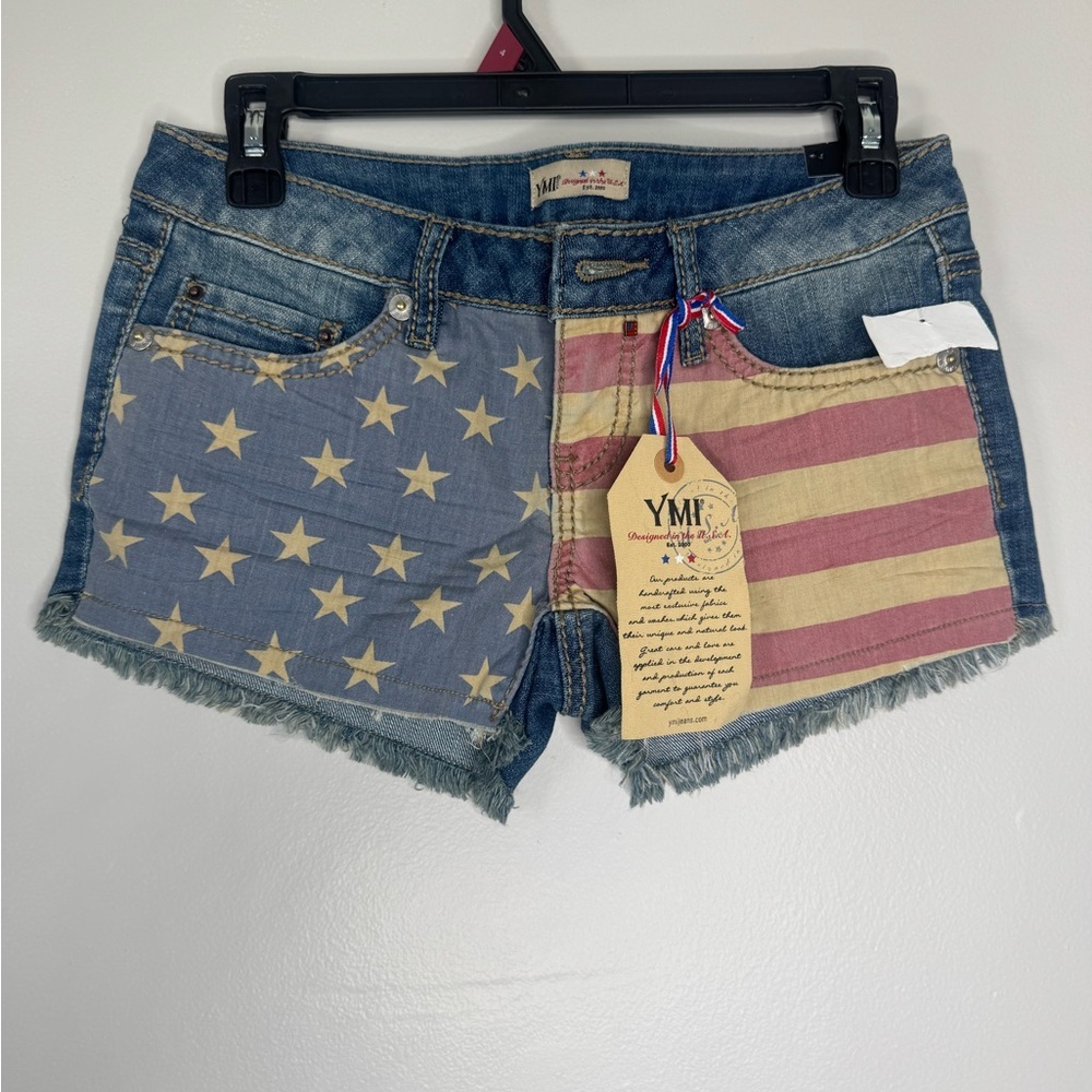 YMI Blue and Red Star-Striped Jean Shorts